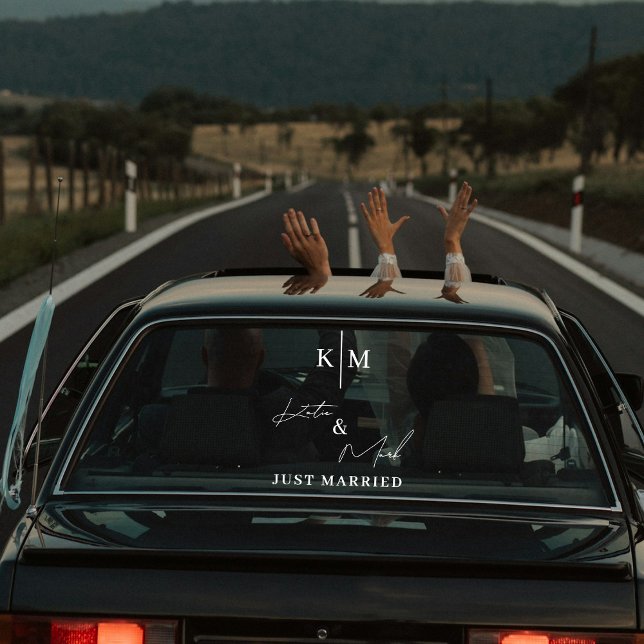 Custom Monogram Just Married Car Wedding Banner  Window Cling (Custom Monogram Just Married Car Wedding Banner Window Cling)