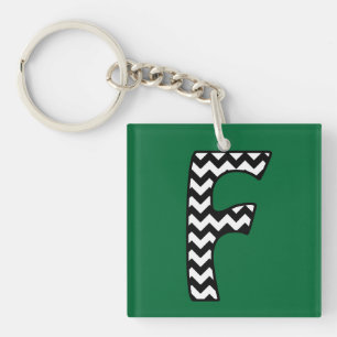 Custom Monogram Keychain: F: Black, White Chevrons Keychain