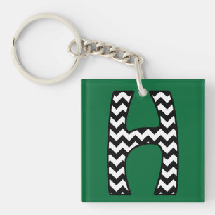 Custom Monogram Keychain: H: Black, White Chevrons Keychain