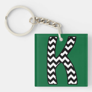 Custom Monogram Keychain: K: Black, White Chevrons Keychain