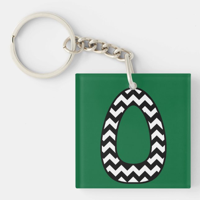Custom Monogram Keychain: O: Black, White Chevrons Keychain (Front)