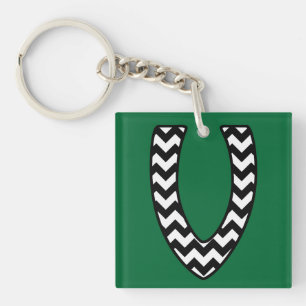 Custom Monogram Keychain: V: Black, White Chevrons Keychain