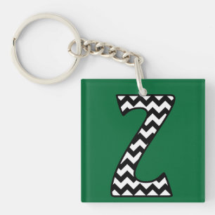 Custom Monogram Keychain: Z: Black, White Chevrons Keychain