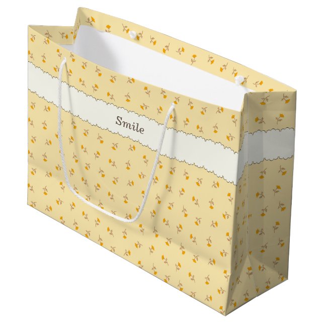 Custom Monogram Large Paper Bag Beige Wild Rose (Front Angled)