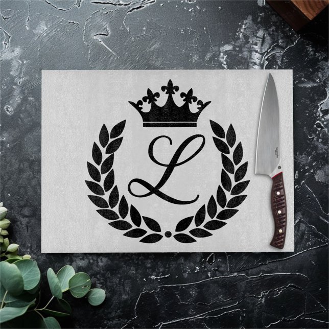 Custom Monogram Laurel Leaves & Crown Cutting Board (Creator Uploaded)