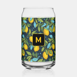 Custom Monogram Lemon Pattern Can Glass