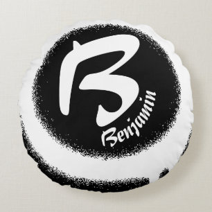 Custom Monogram Letter B Personalized Name Round P Pillow