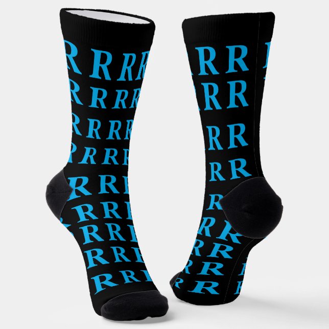 Custom Monogram Letter Black Blue socks (Angled)