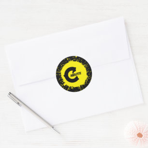 Custom Monogram Letter C Personalized Name Yellow Classic Round Sticker