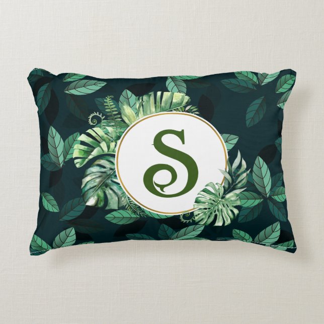 Custom monogram letter Plant leaf throw pillow (Front)