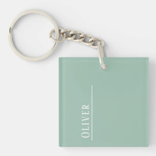 Custom monogram, light sage green  keychain