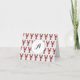 Custom Monogram Lobster Blue Stripe Coastal Thank You Card