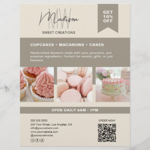 Custom Monogram Logo Beige Bakery Flyer
