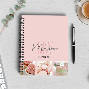 Custom Monogram Logo Photo Bakery Pink Notebook