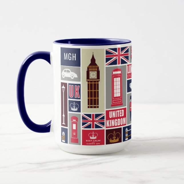Custom Monogram London UK Icons Mug (Left)