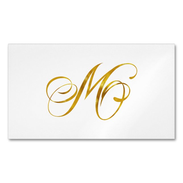 Custom Monogram M Faux Gold Foil Monograms Initial Magnetic Business Card (Front)