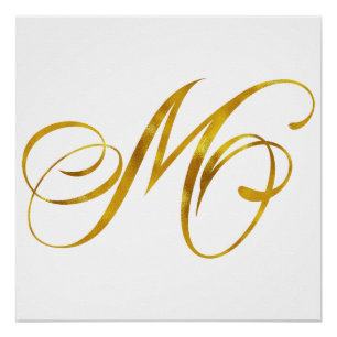 Custom Monogram M Faux Gold Foil Monograms Initial Poster