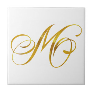 Custom Monogram M Faux Gold Foil Monograms Initial Tile