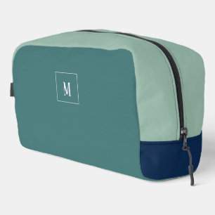 Custom monogram, mdoern blue green  dopp kit