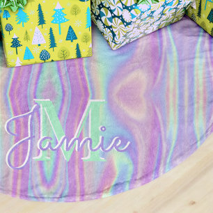 Custom Monogram Metallic Rainbow Iridescent Girly Brushed Polyester Tree Skirt