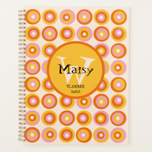 Custom Monogram Mid Century Retro Orange Circles Planner