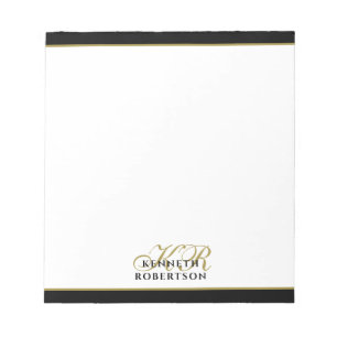 Custom Monogram Minimalist Black Gold Stylish Men Notepad