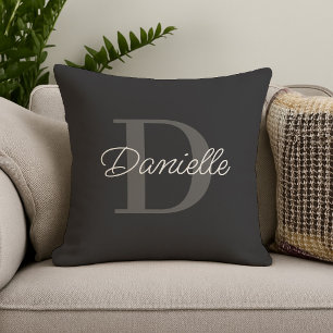 Custom Monogram Minimalist Modern Chic Black Throw Pillow