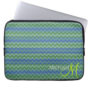 Custom Monogram Mint Green Chevron Zigzag Laptop Sleeve