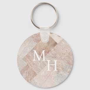  Custom Monogram Modern Abstract Elegant Beige Keychain