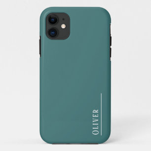 Custom monogram, modern aqua green  iPhone 11 case