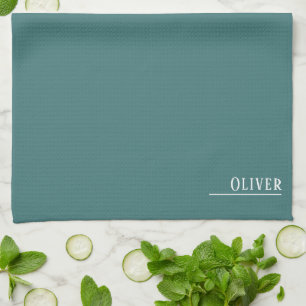Custom monogram, modern aqua green kitchen towel