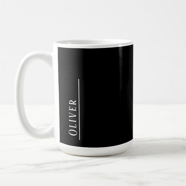 Custom monogram, modern black and white coffee mug (Left)