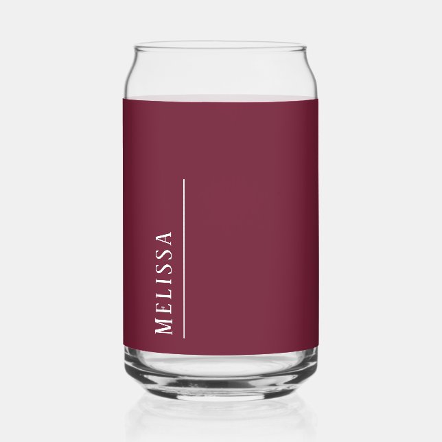 Custom monogram, modern burgundy can glass (Front)