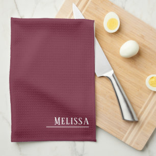 Custom monogram, modern burgundy colour kitchen towel