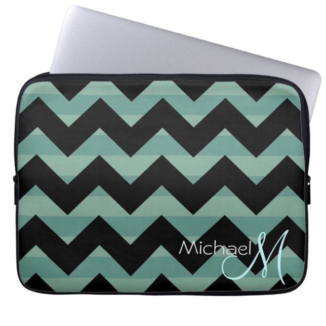 Custom Monogram Modern Chevron Zigzag 10 Laptop Sleeve (Front)