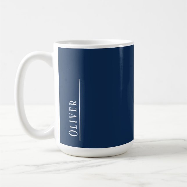 Custom monogram, modern dark blue  coffee mug (Left)