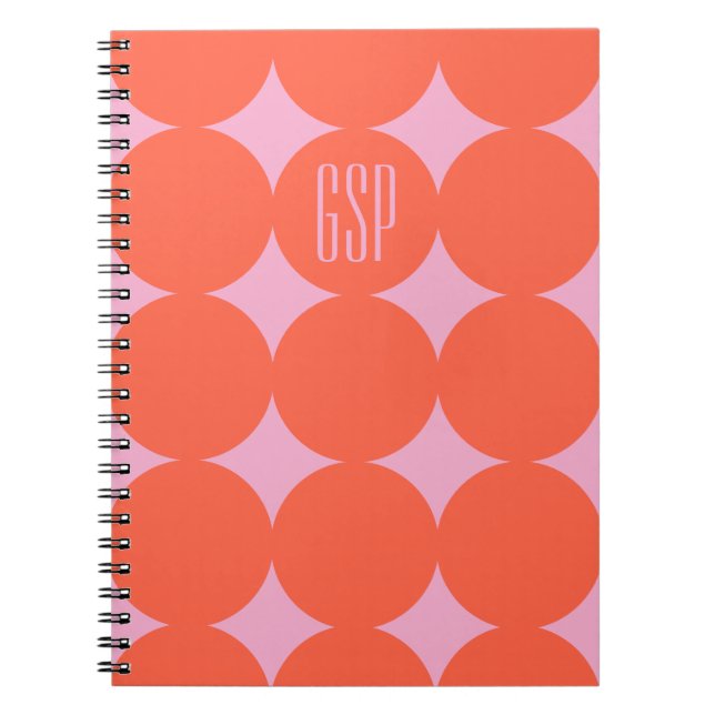 Custom Monogram Modern Dot, Personalized Orange Notebook (Front)