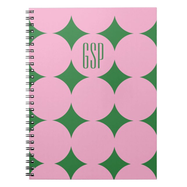 Custom Monogram Modern Dot, Personalized Pink Notebook (Front)