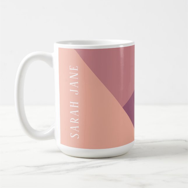Custom monogram, modern pink tri-tone coffee mug (Left)