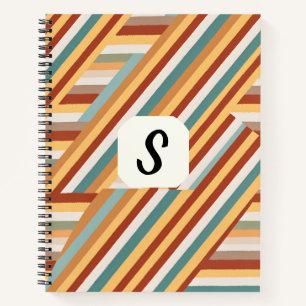 Custom Monogram Modern Retro 70s Geometric Deluxe  Notebook