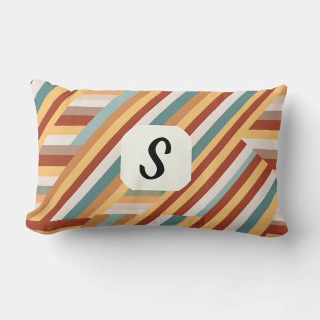 Custom Monogram Modern Retro 70s Geometric  Lumbar Pillow (Front)