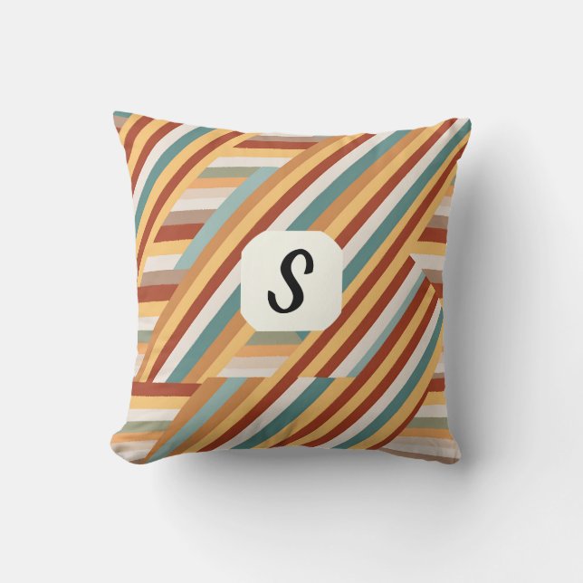Custom Monogram Modern Retro 70s Geometric  Throw Pillow (Front)