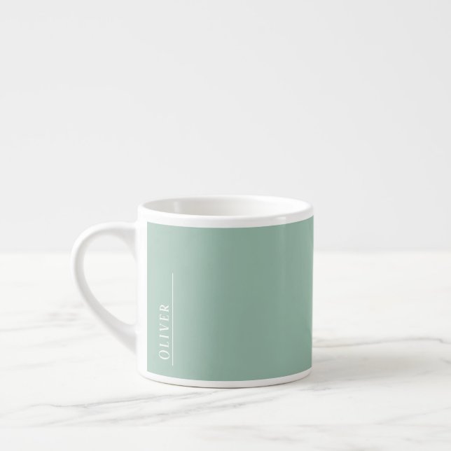 Custom monogram, modern sage green espresso cup (Left)