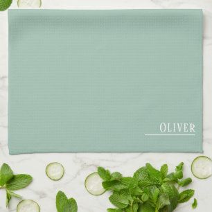 Custom monogram, modern sage green kitchen towel