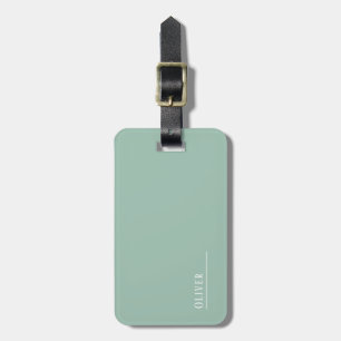 Custom monogram, modern sage green  luggage tag
