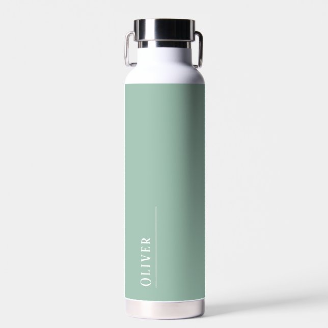 Custom monogram, modern sage green  water bottle (Front)