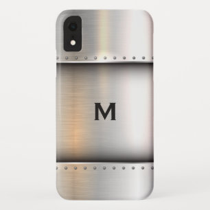 Custom Monogram   Modern Silver Metal Plate iPhone XR Case