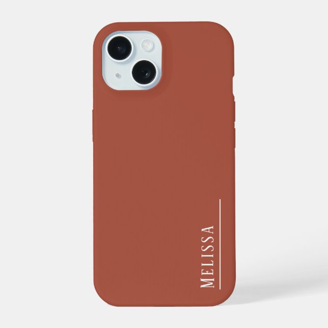 Custom monogram, modern terracotta colour  iPhone 15 case (Back)