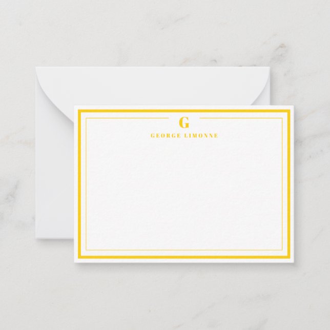Custom Monogram Mustard Yellow Border Stationery  Card (Front)