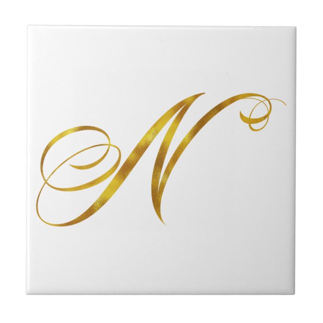 Custom Monogram N Faux Gold Foil Monograms Initial Tile (Front)